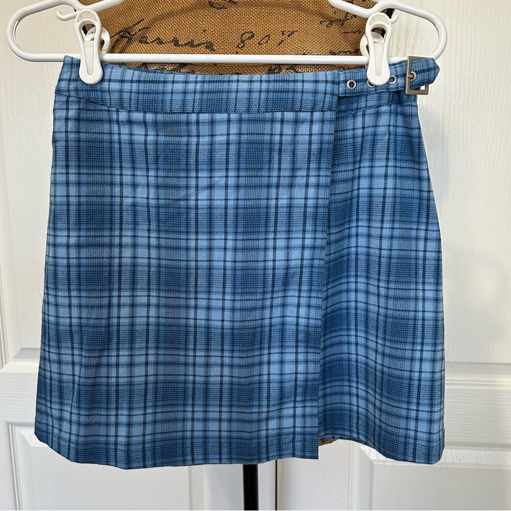 Brandy Melville John Galt Blue Plaid Wrap Mini Skirt Small